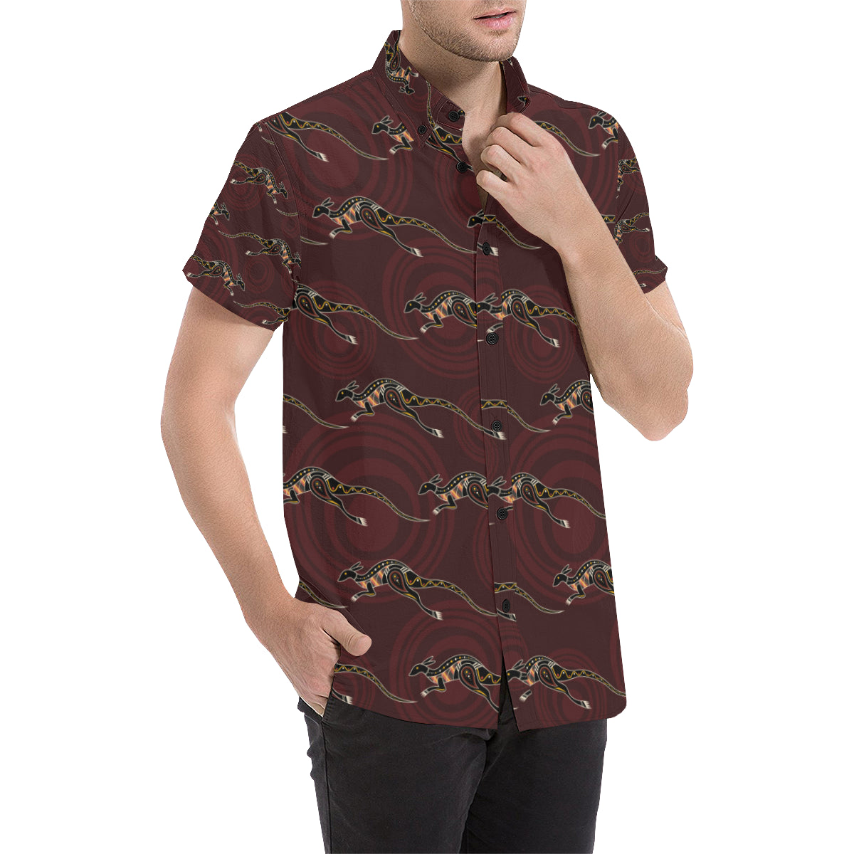Kangaroos Pattern Print Design 05 Men's Short Sleeve Button Up Shirt