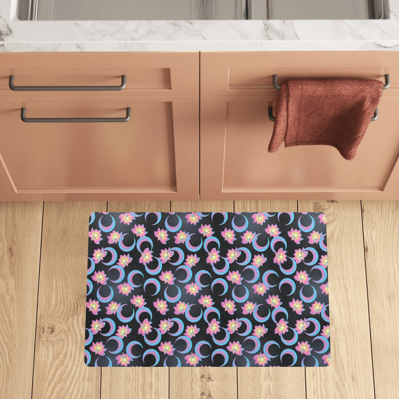 Lotus with Moon Pink Print Themed Kitchen Mat