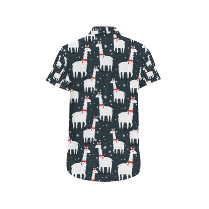 Alpaca Pattern Print Design 04 Men's Short Sleeve Button Up Shirt