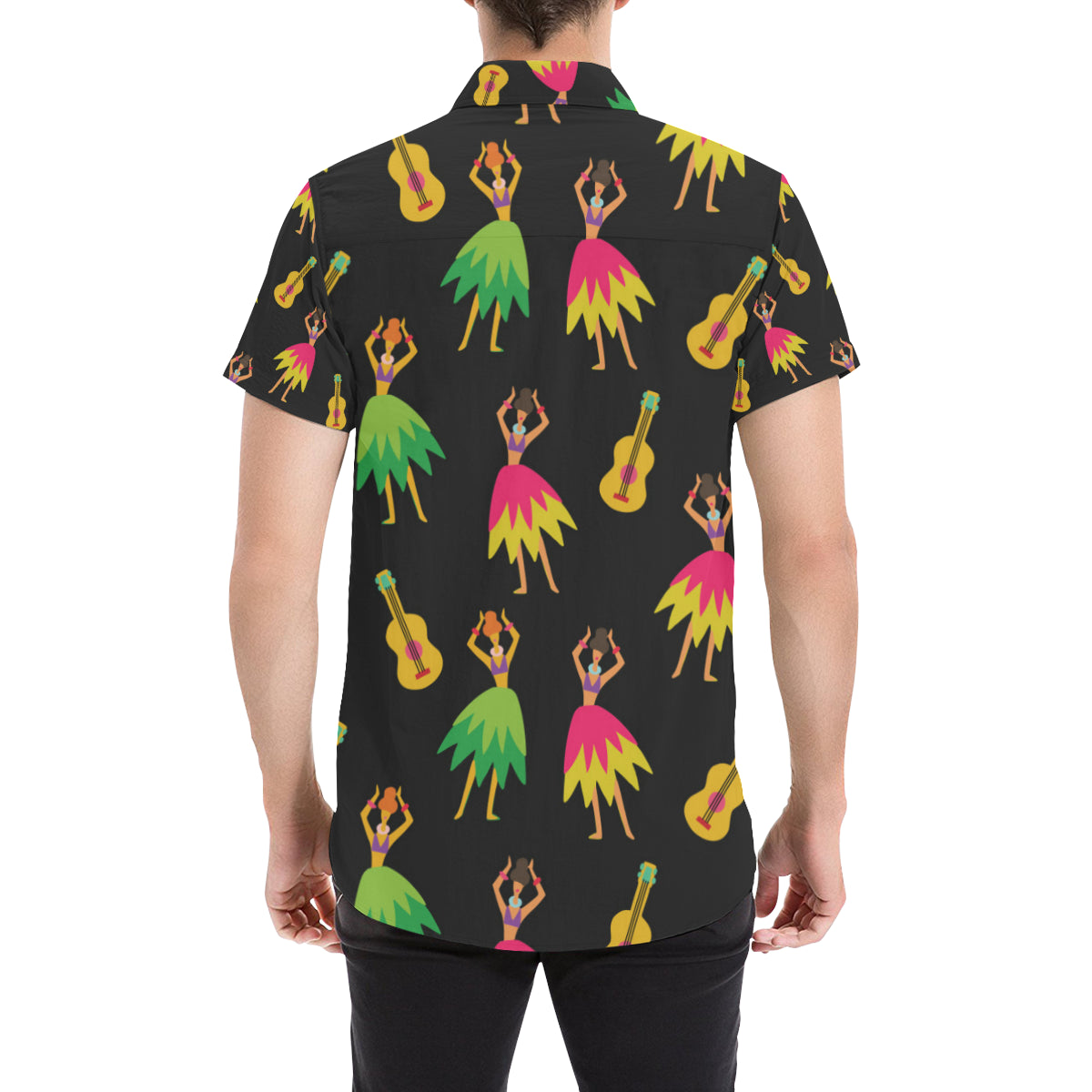 Hula Dancers Hawaiian Girl Pattern Print Design 03 Men's Short Sleeve Button Up Shirt