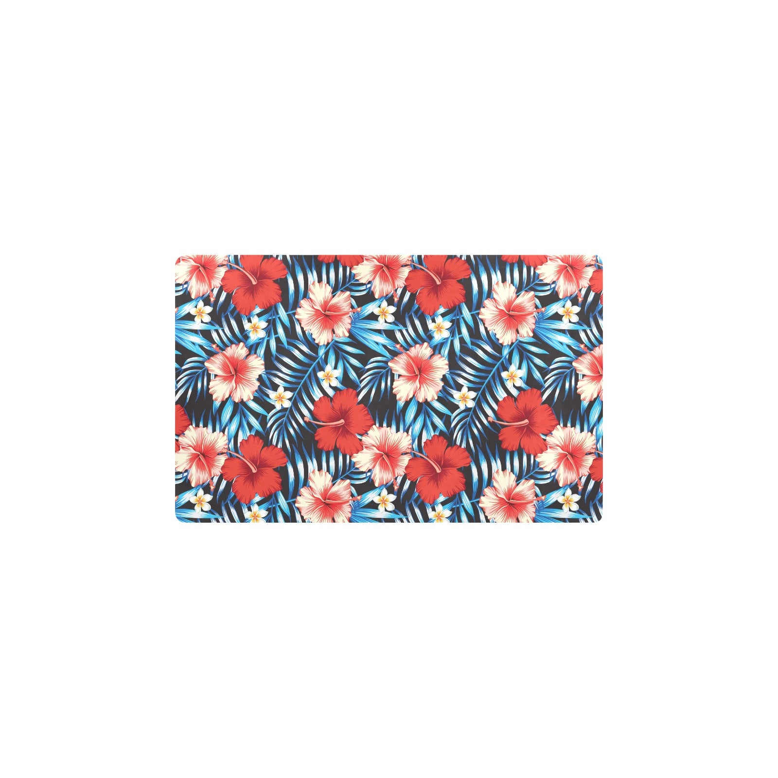 Red Hibiscus Blue Scene Kitchen Mat