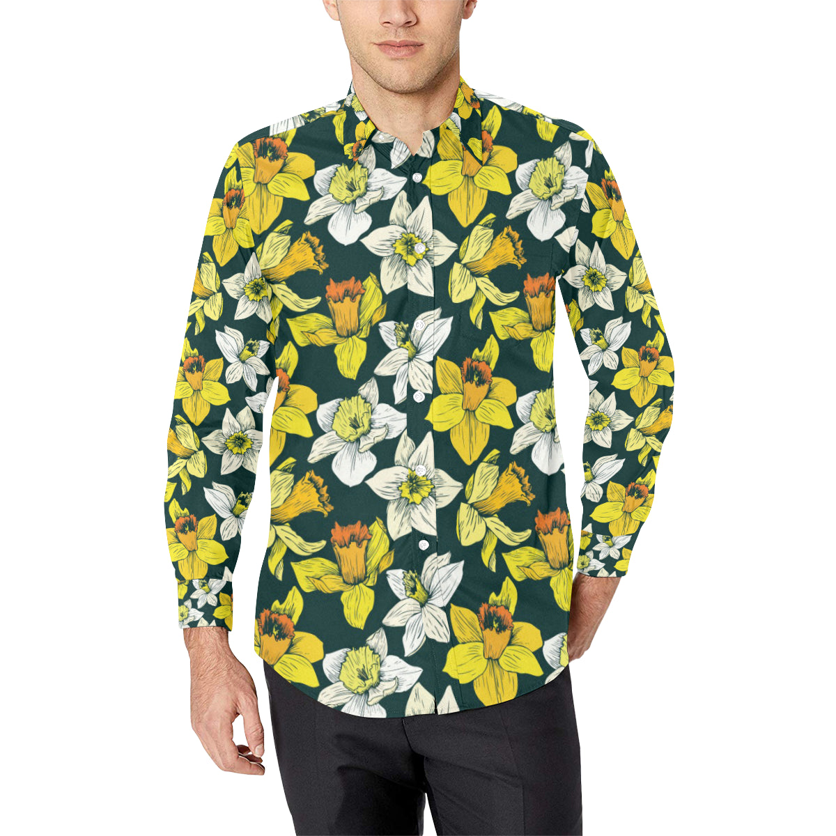 Daffodils Pattern Print Design DF02 Men's Long Sleeve Shirt