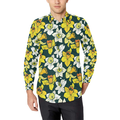 Daffodils Pattern Print Design DF02 Men's Long Sleeve Shirt