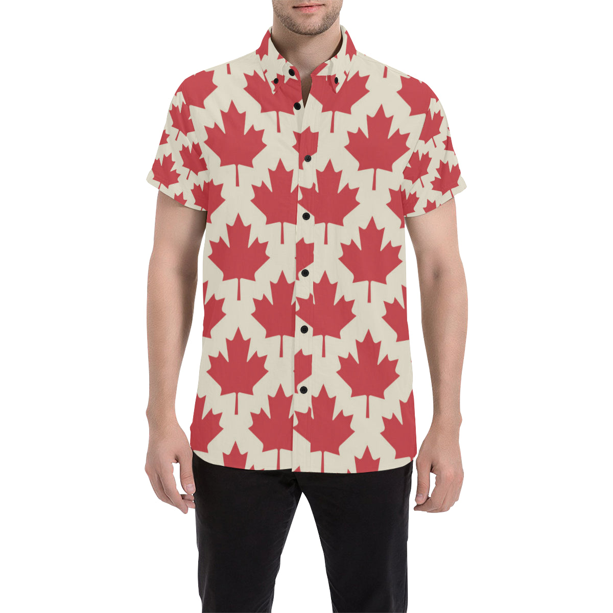 Maple Leaf Pattern Print Design 03 Men's Short Sleeve Button Up Shirt