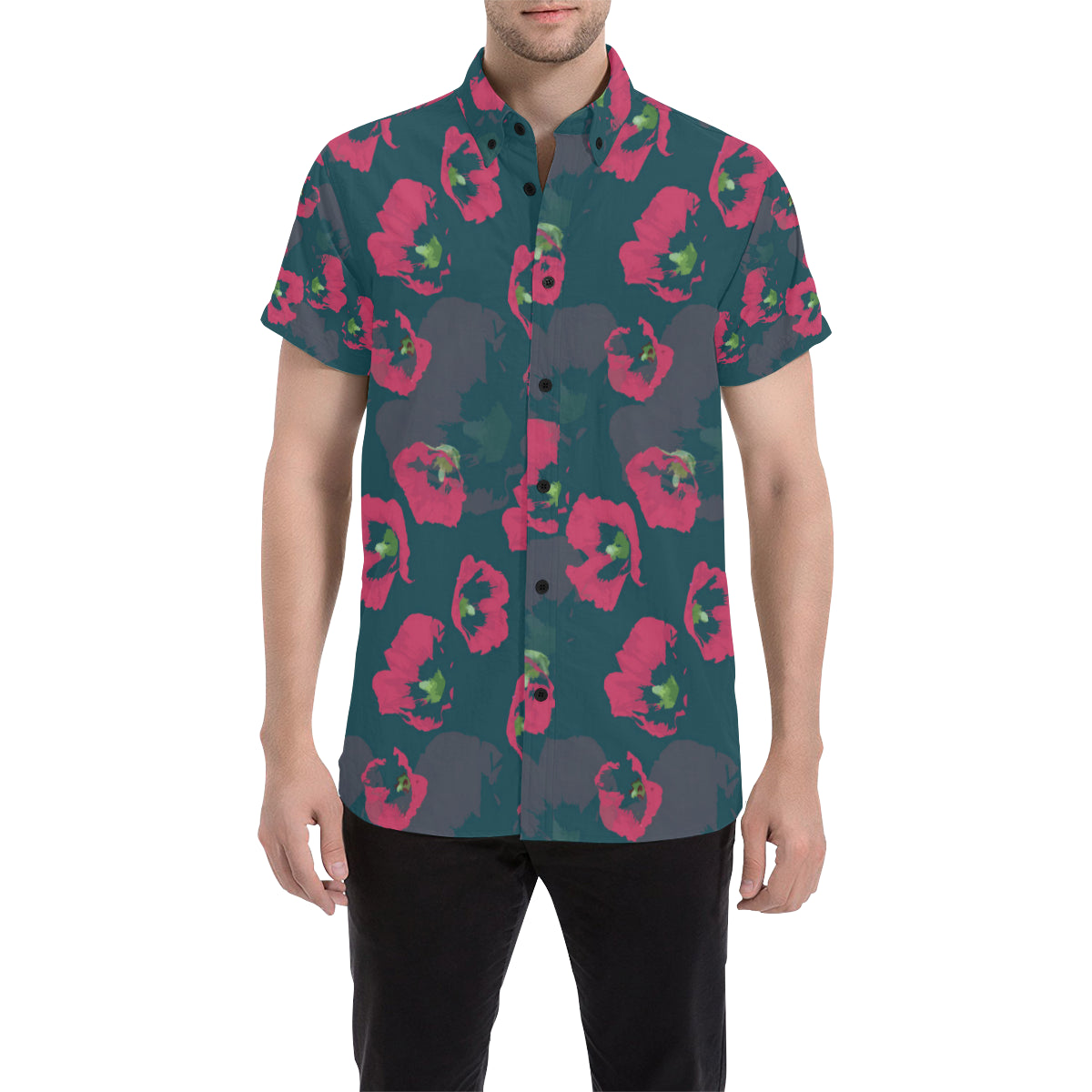 Morning Glory Pattern Print Design 01 Men's Short Sleeve Button Up Shirt