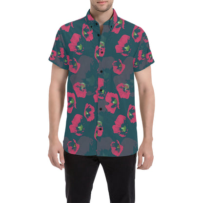 Morning Glory Pattern Print Design 01 Men's Short Sleeve Button Up Shirt