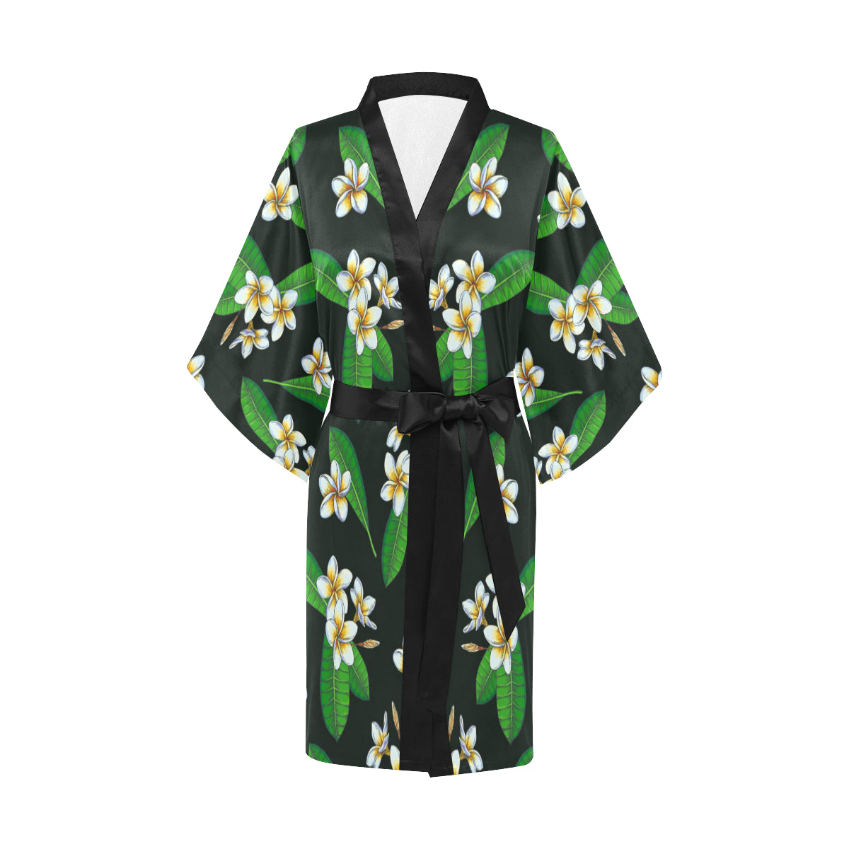 White Plumeria Pattern Print Design PM023 Women Kimono Robe