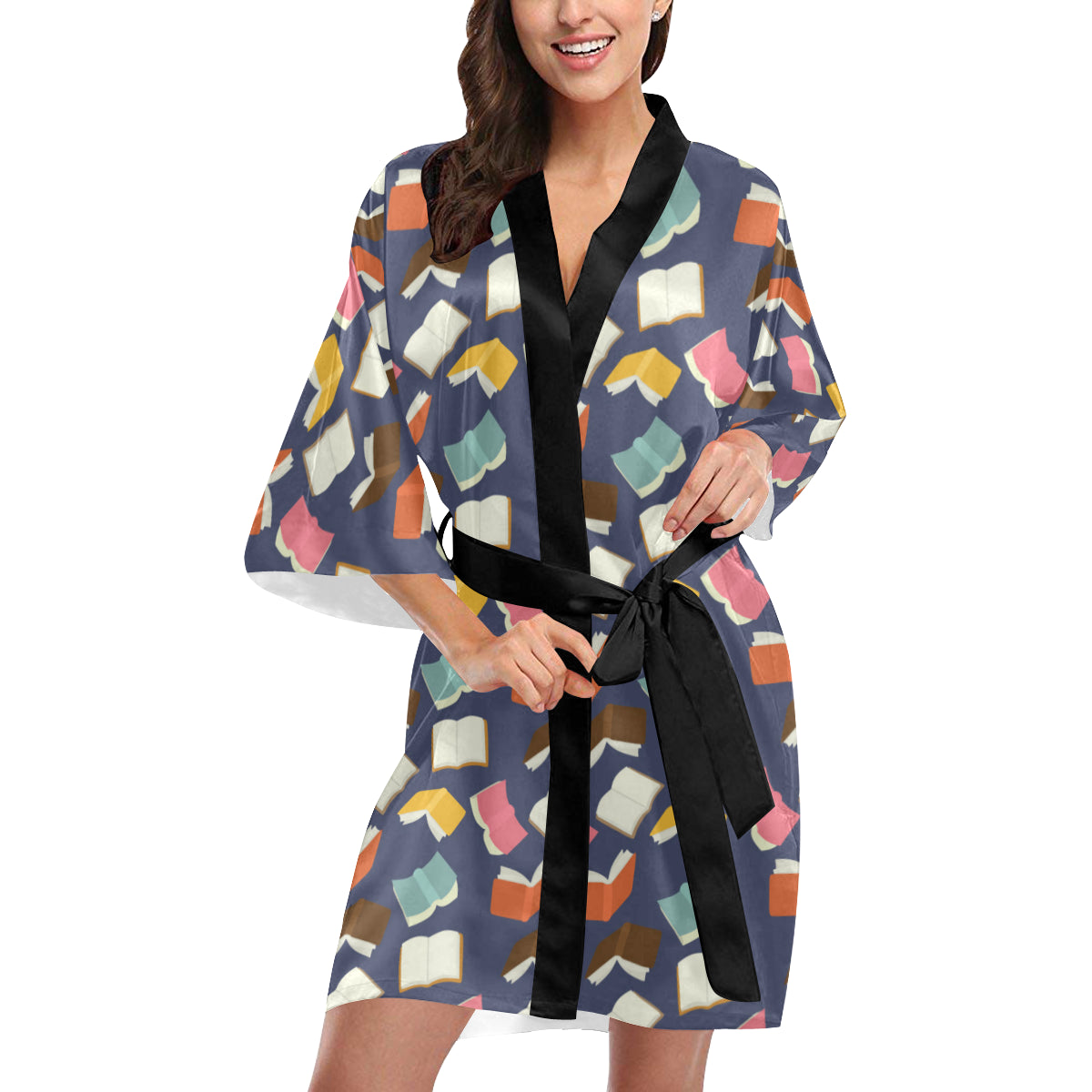 Book Pattern Print Design 01 Women's Short Kimono