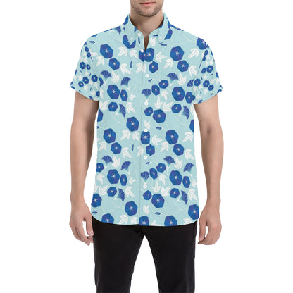 Morning Glory Pattern Print Design MG07 Men's Short Sleeve Button Up Shirt