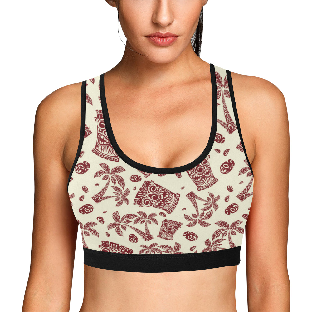 Tiki Tribal Mask Palm Tree Sports Bra