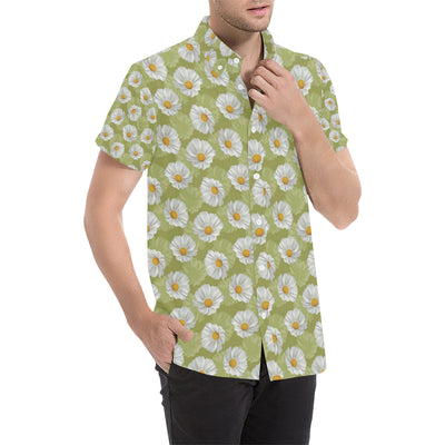 Daisy Pattern Print Design DS06 Men's Short Sleeve Button Up Shirt