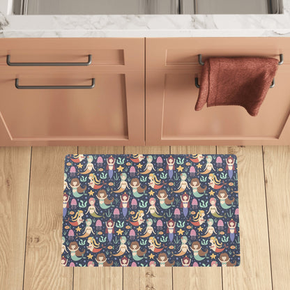 Mermaid Cartoon Pattern Print Design 03 Kitchen Mat