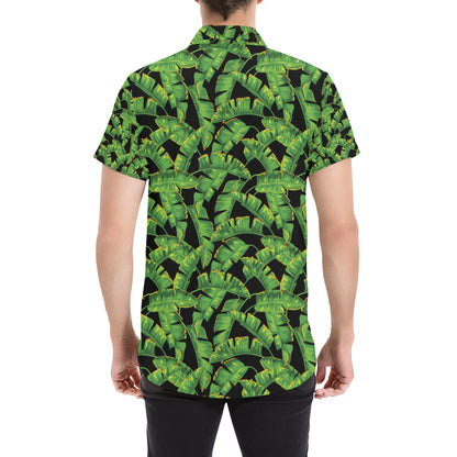 Banana Leaf Pattern Print Design 03 Men's Short Sleeve Button Up Shirt