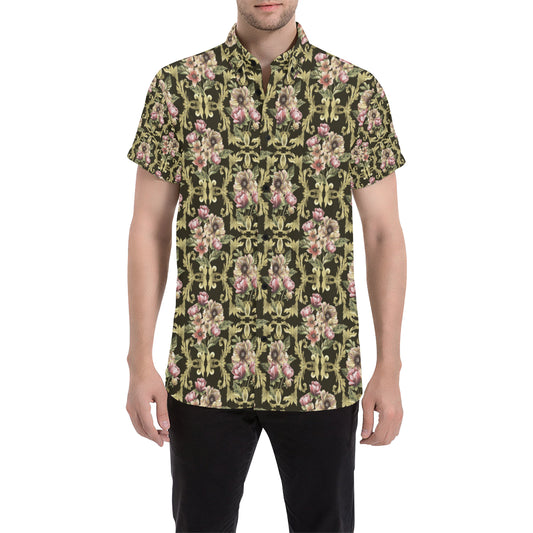 Baroque Pattern Print Design 02 Men's Short Sleeve Button Up Shirt
