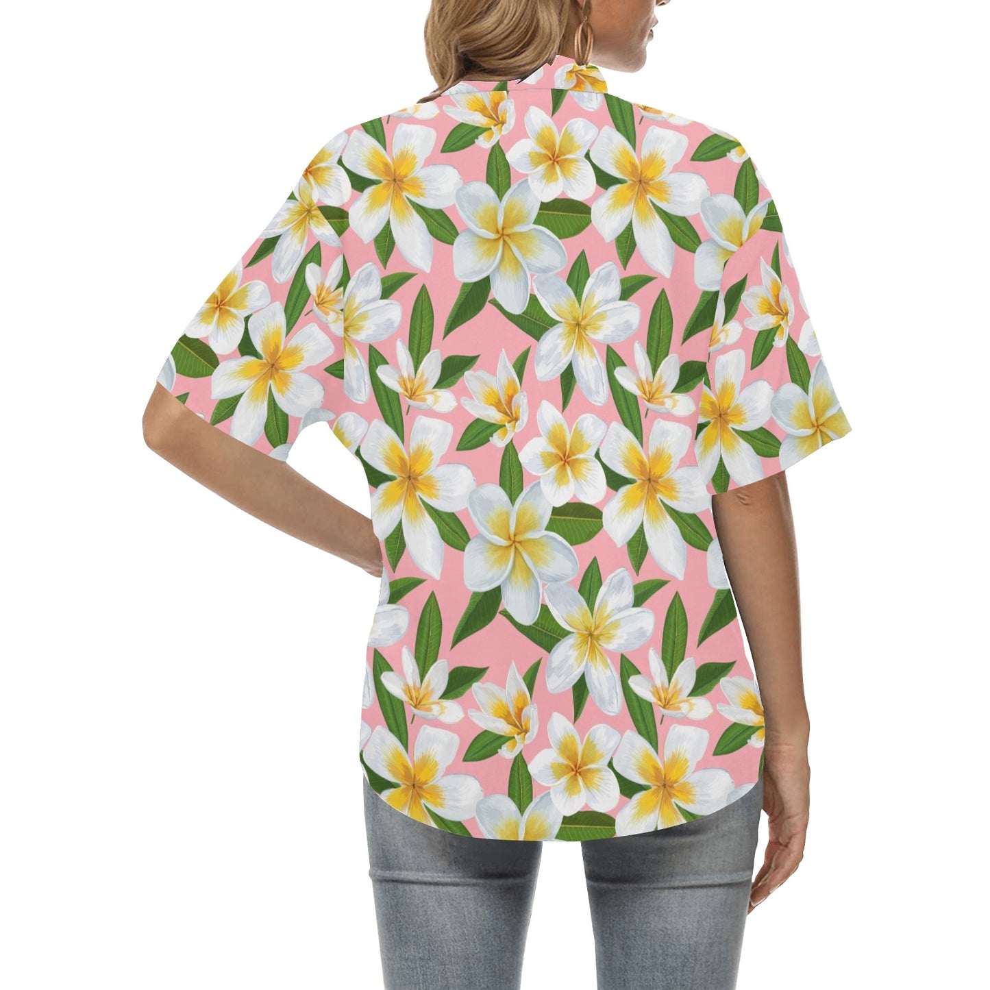 White Plumeria Pattern Print Design PM011 Women's Hawaiian Shirt