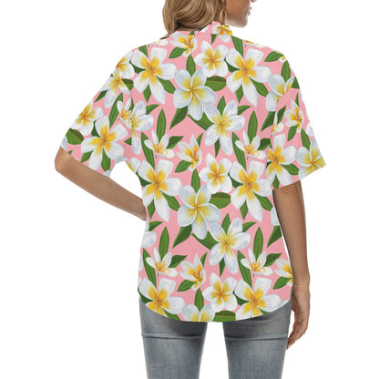 White Plumeria Pattern Print Design PM011 Women's Hawaiian Shirt