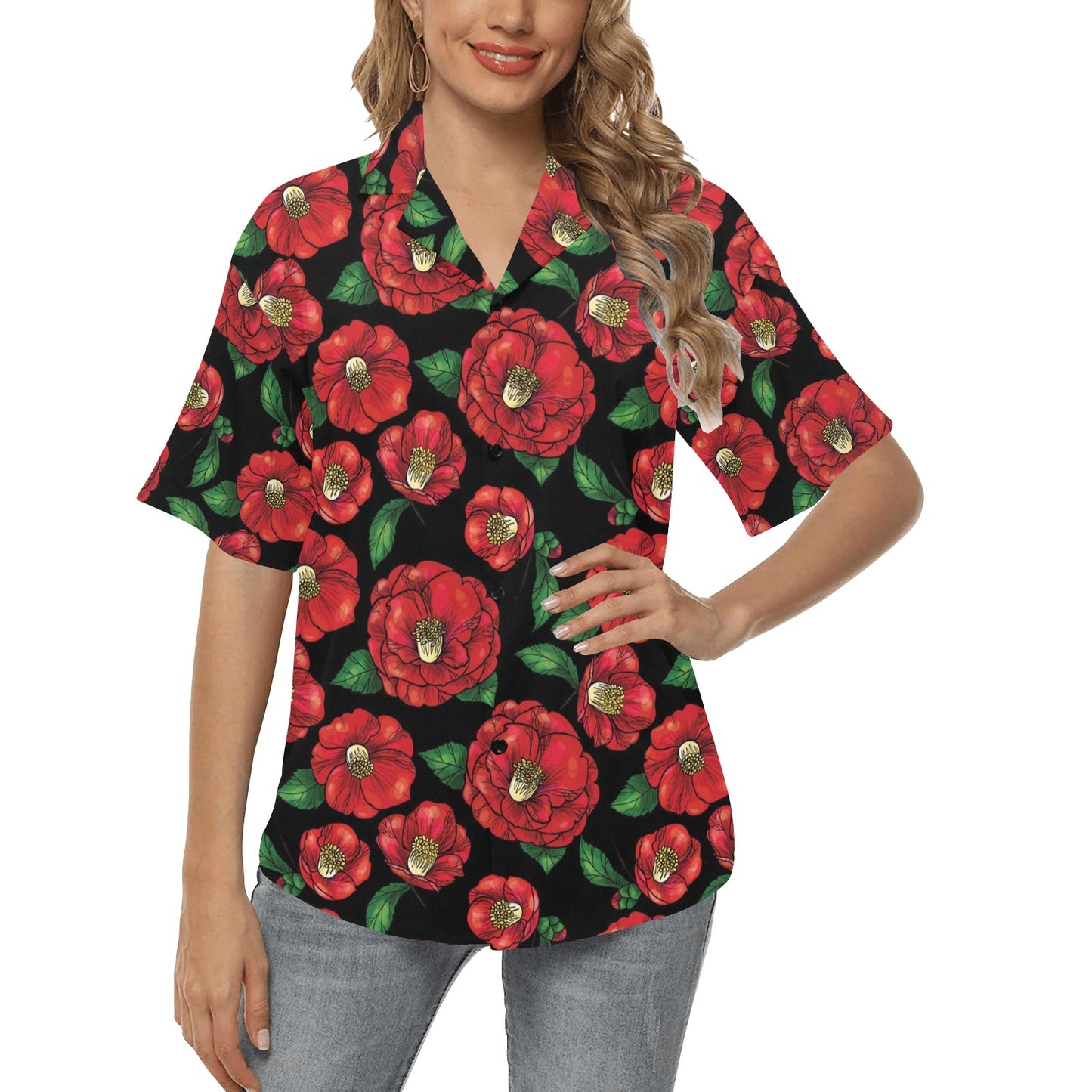 Camellia Pattern Print Design CM07 Women's Hawaiian Shirt