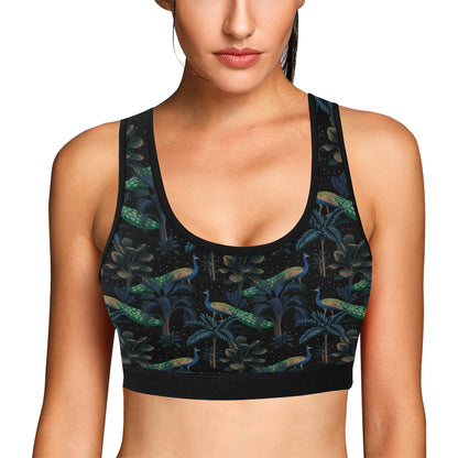 Rainforest Peacock Pattern Print Design A04 Sports Bra