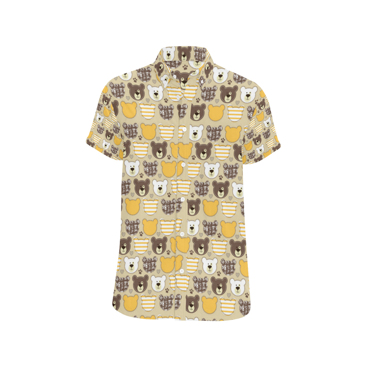 Bear PatchworkPattern Print Design 01 Men's Short Sleeve Button Up Shirt