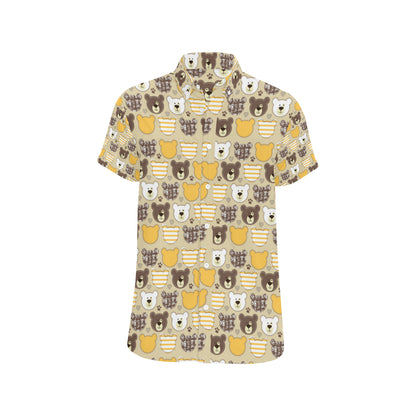 Bear PatchworkPattern Print Design 01 Men's Short Sleeve Button Up Shirt