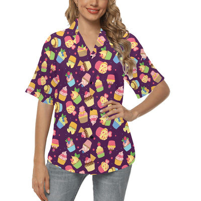 Cupcake Pattern Print Design 05 Women's Hawaiian Shirt