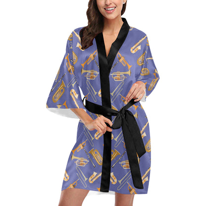 Trombone Pattern Print Design 02 Women's Short Kimono