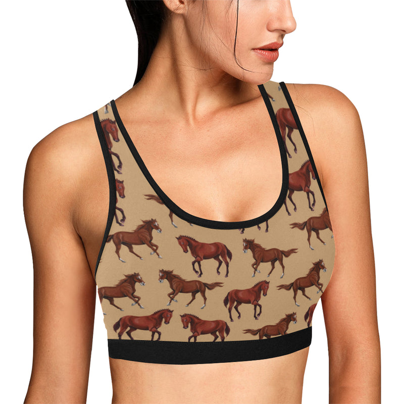 Brown Horse Print Pattern Sports Bra