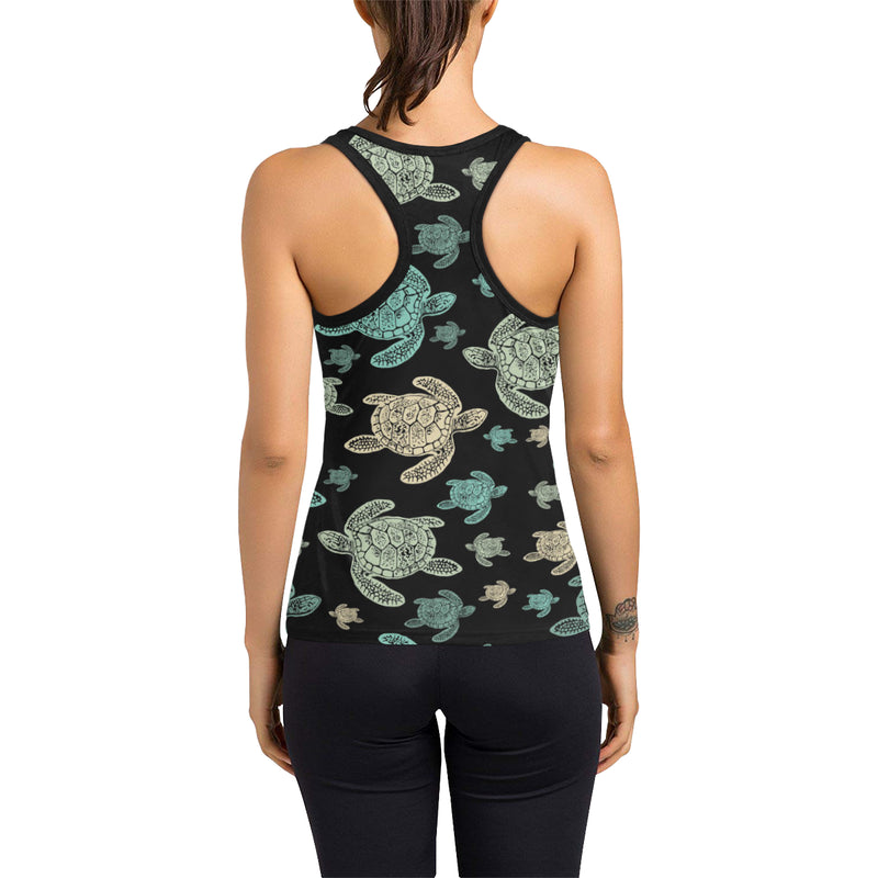 Sea Turtle Stamp Pattern Women's Racerback Tank Top