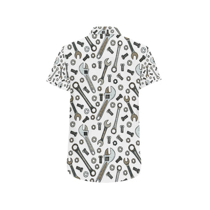 Mechanic Pattern Print Design 03 Men's Short Sleeve Button Up Shirt