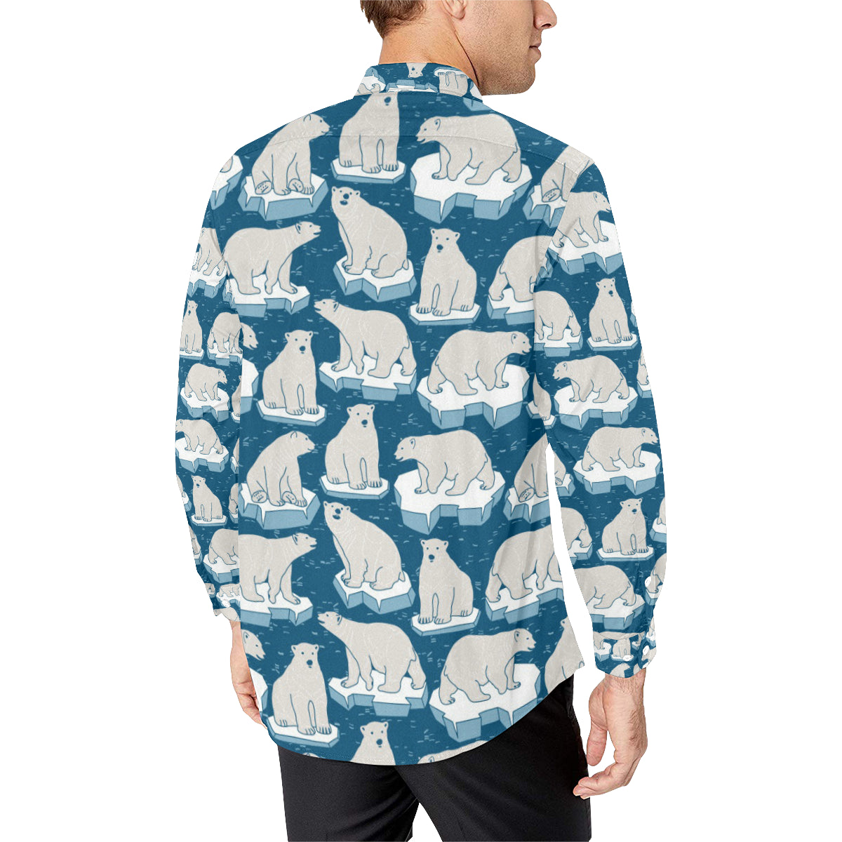Polar Bear Pattern Print Design PB03 Men's Long Sleeve Shirt