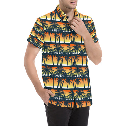 Palm Tree Pattern Print Design PT011 Men's Short Sleeve Button Up Shirt