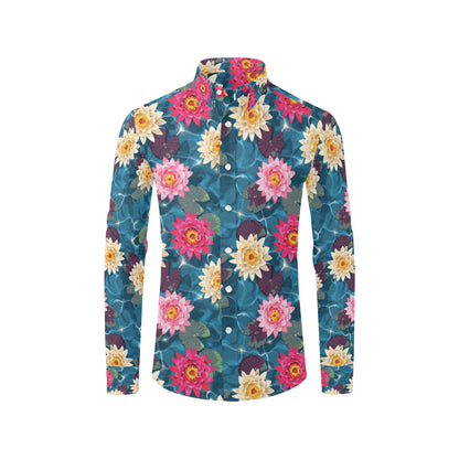 Water Lily Pattern Print Design WL05 Men's Long Sleeve Shirt