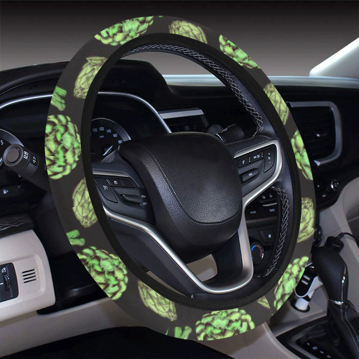 Artichoke Pattern Print Design 02 Steering Wheel Cover with Elastic Edge