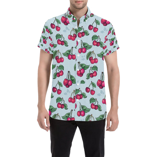 Cherry Pattern Print Design CH01 Men's Short Sleeve Button Up Shirt