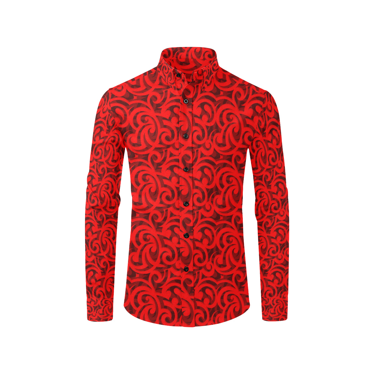 Maori Red Themed Design Print Men's Long Sleeve Shirt
