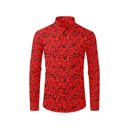 Maori Red Themed Design Print Men's Long Sleeve Shirt