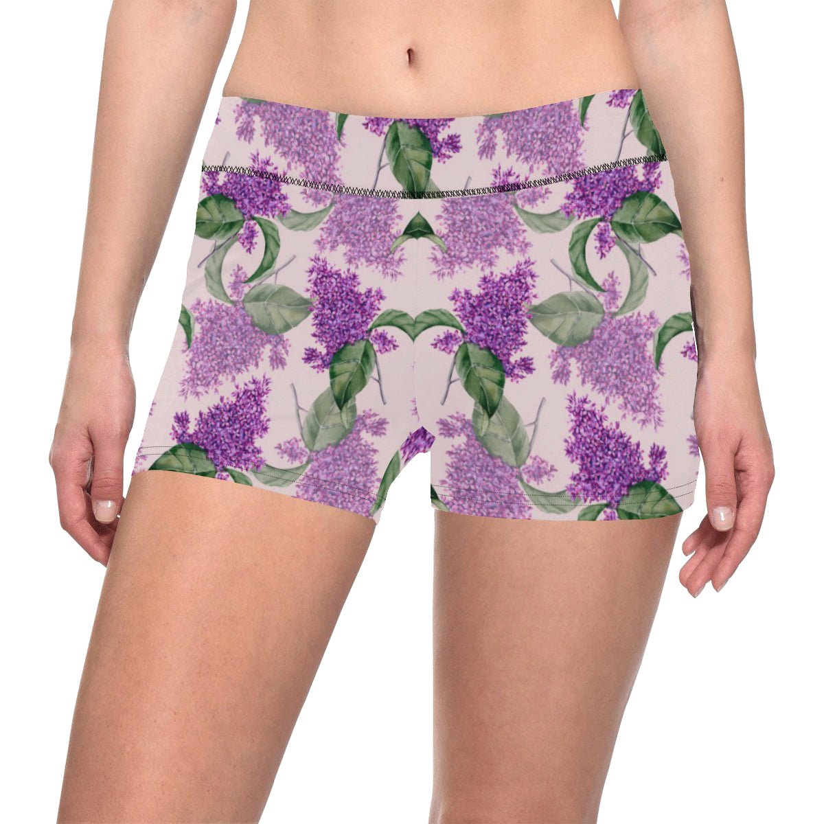 Lilac Pattern Print Design LI02 Yoga Shorts