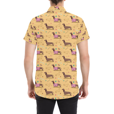 Dachshund Pattern Print Design 07 Men's Short Sleeve Button Up Shirt