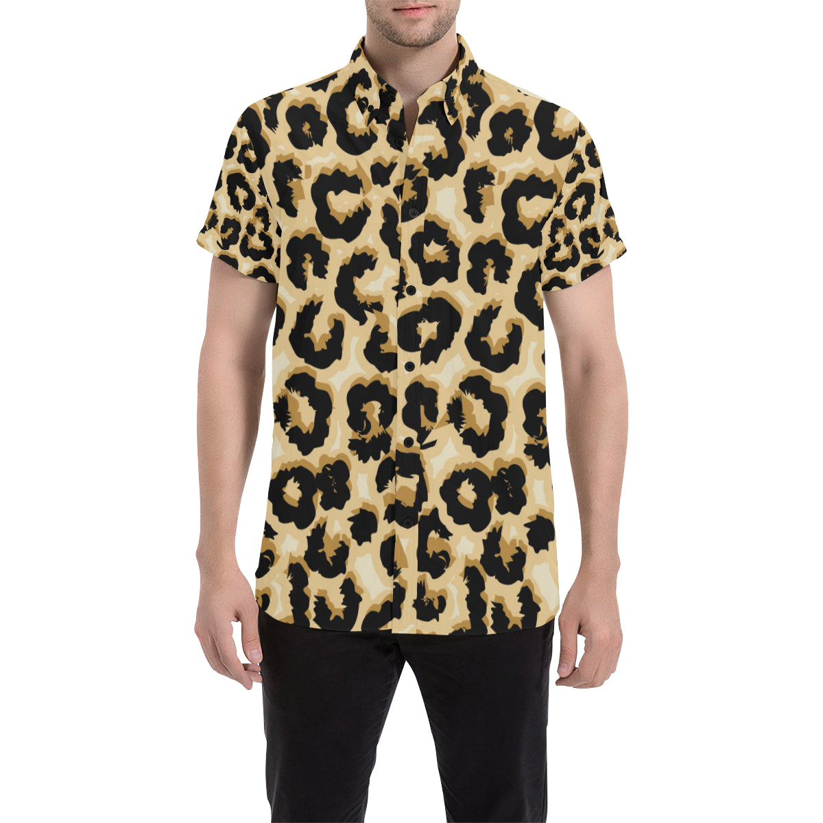 Jaguar Skin Pattern Print Design 02 Men's Short Sleeve Button Up Shirt