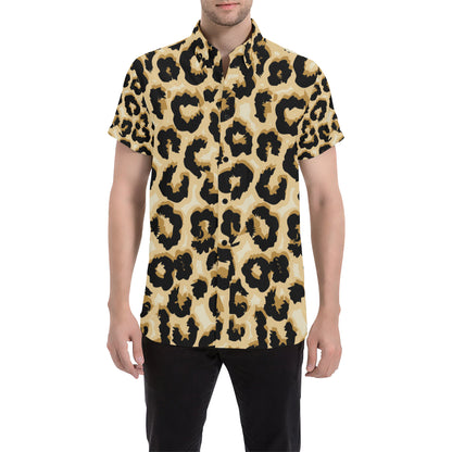 Jaguar Skin Pattern Print Design 02 Men's Short Sleeve Button Up Shirt