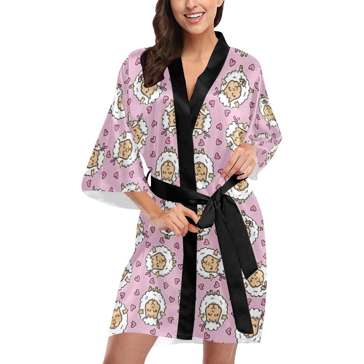 Sheep Cute Pattern Print Design 01 Women's Short Kimono