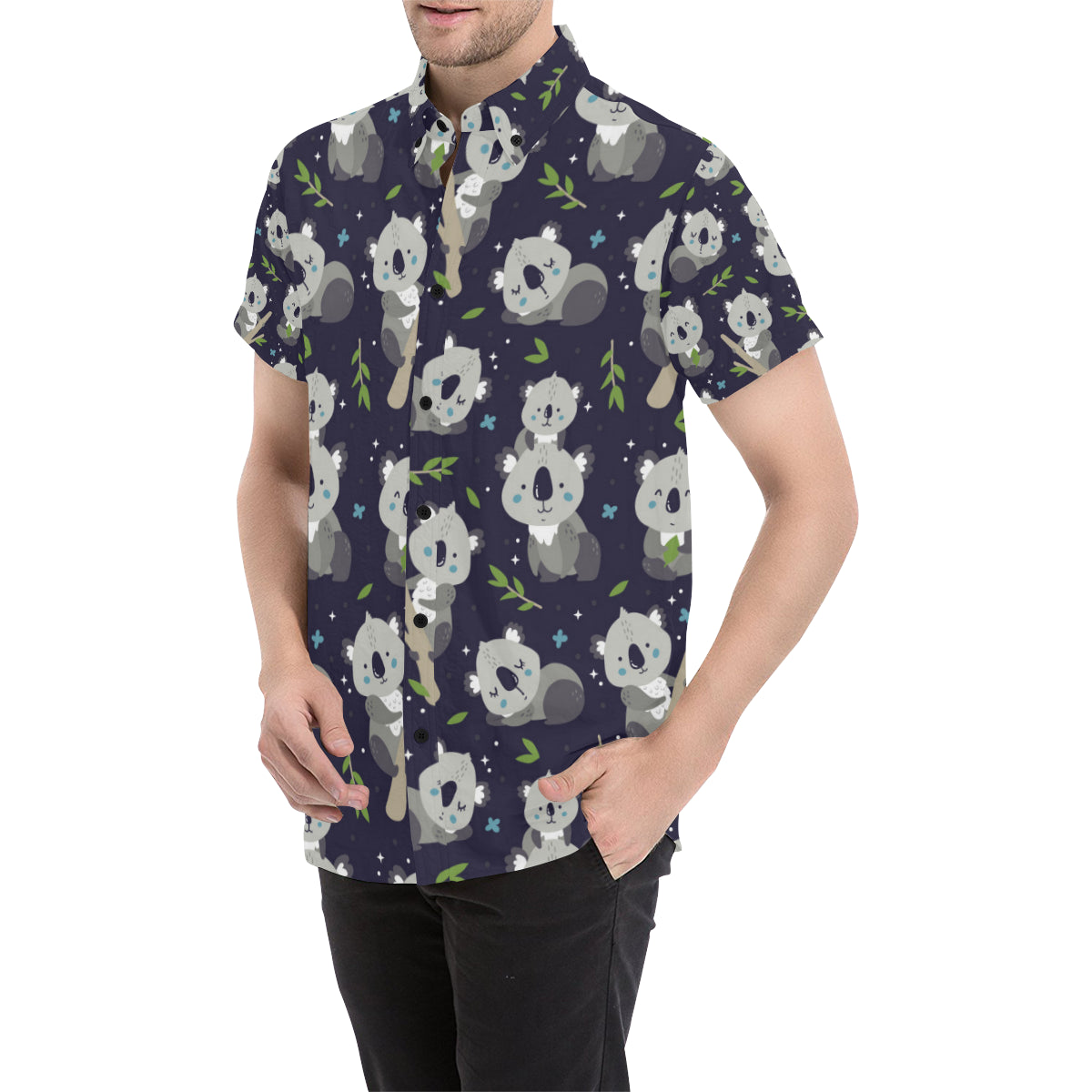 Koala Pattern Print Design 04 Men's Short Sleeve Button Up Shirt