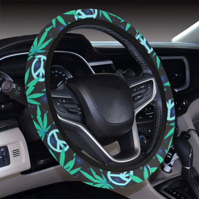 Peace Sign Themed Design Print Steering Wheel Cover with Elastic Edge