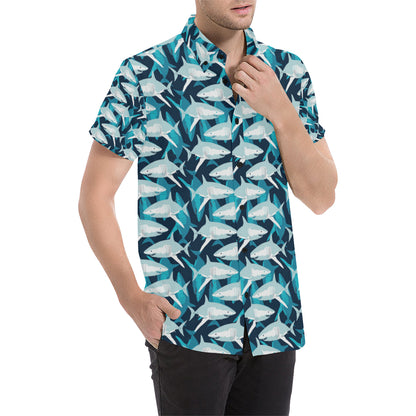 Shark Design Print Men's Short Sleeve Button Up Shirt