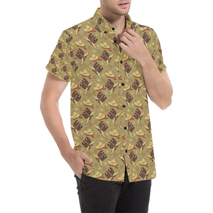 Western Cowboy Themed Men's Short Sleeve Button Up Shirt