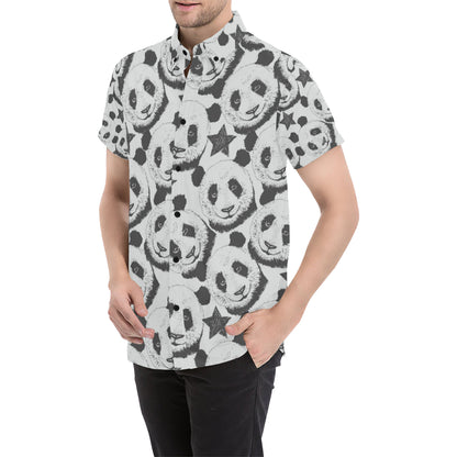 Panda Pattern Print Design A02 Men's Short Sleeve Button Up Shirt