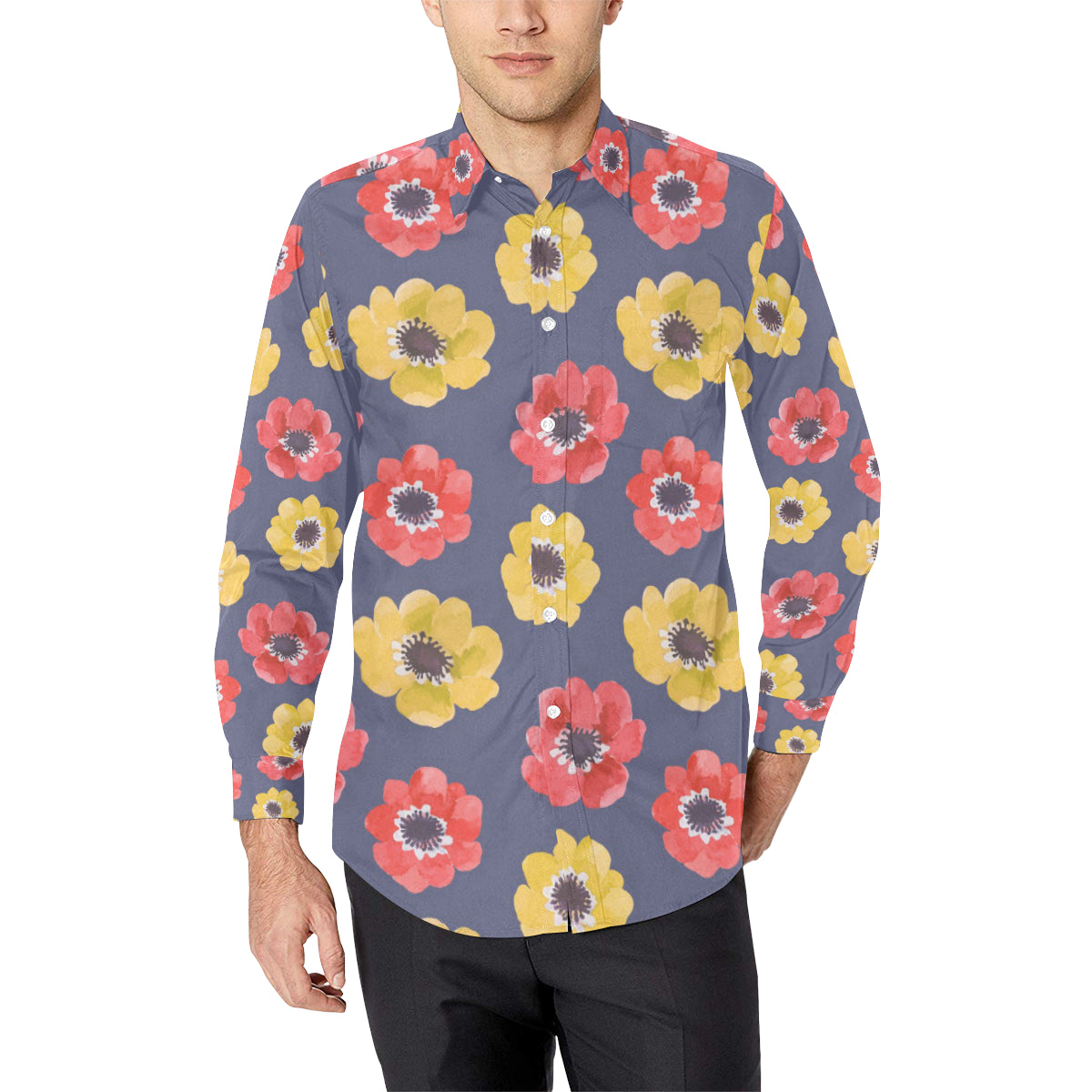 Anemone Pattern Print Design AM010 Men's Long Sleeve Shirt