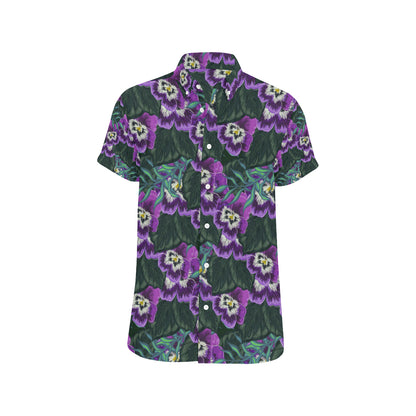 Pansy Pattern Print Design PS07 Men's Short Sleeve Button Up Shirt