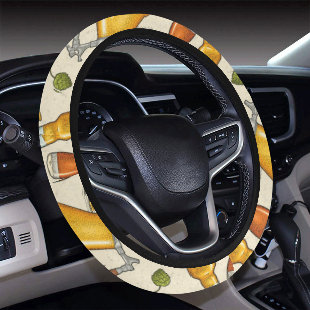 Beer Pattern Print Design 05 Steering Wheel Cover with Elastic Edge