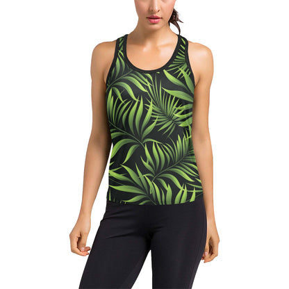 Palm Leaves Pattern Print Design PL07 Women's Racerback Tank Top